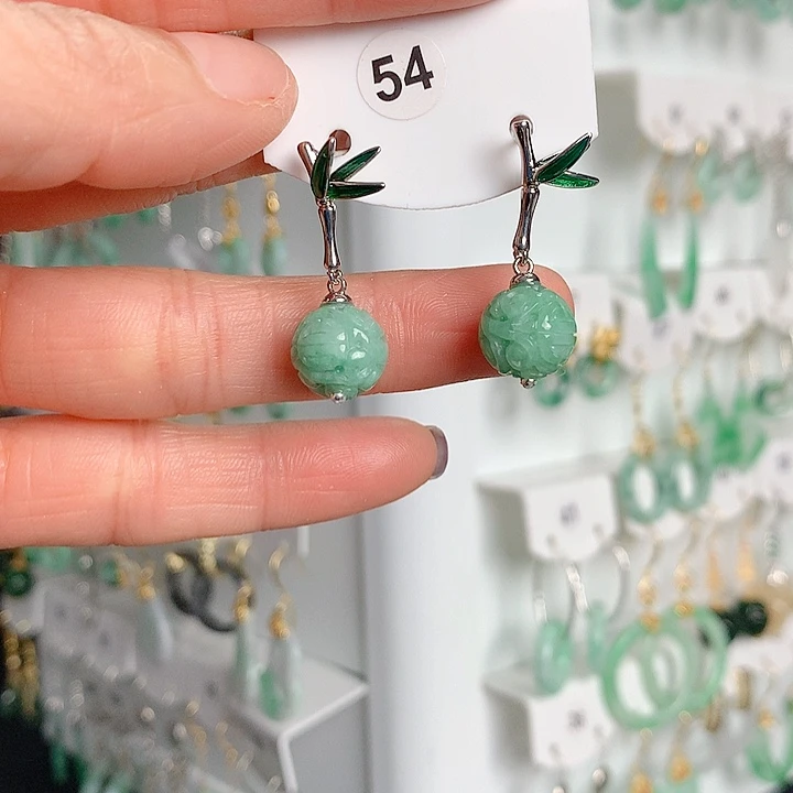 翡翠耳饰银S925镶嵌翡翠