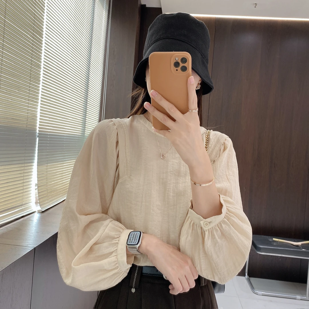 IMFLY金小金自制女装 小衫DYW9701早秋法式圆领长袖小衫