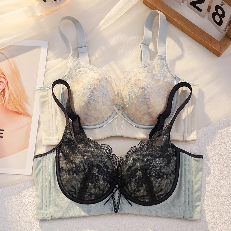性感蕾丝内衣女薄款大胸显小显瘦收副乳防下垂调整型软钢圈文胸罩
