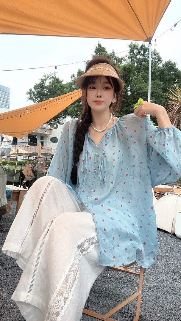 801法式复古碎花长袖衬衫女夏季薄款设计感宽松甜美开衫上衣