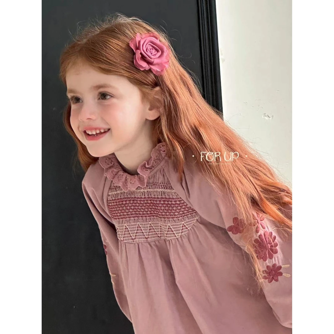 【现货】243-FU-79055珊瑚粉 [FOR UP]法式黛琳打揽花朵刺绣连衣裙