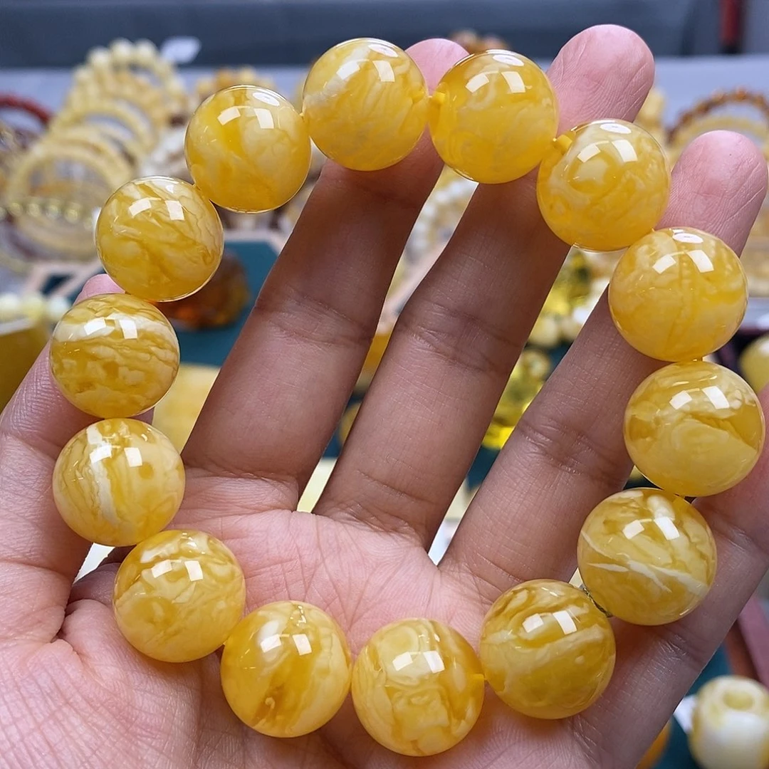 琥珀未镶嵌珠宝奇石16同料杨汁甘露虎皮圆珠36.94