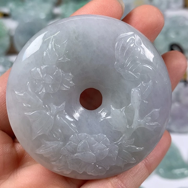 颈饰未镶嵌翡翠花开富贵平安扣两面工艺福利