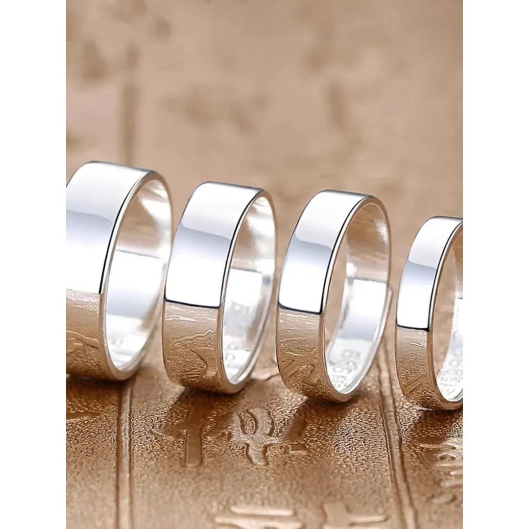 足银戒指 足银戒指999足银男女平面光面素戒时尚情侣简约潮流活口