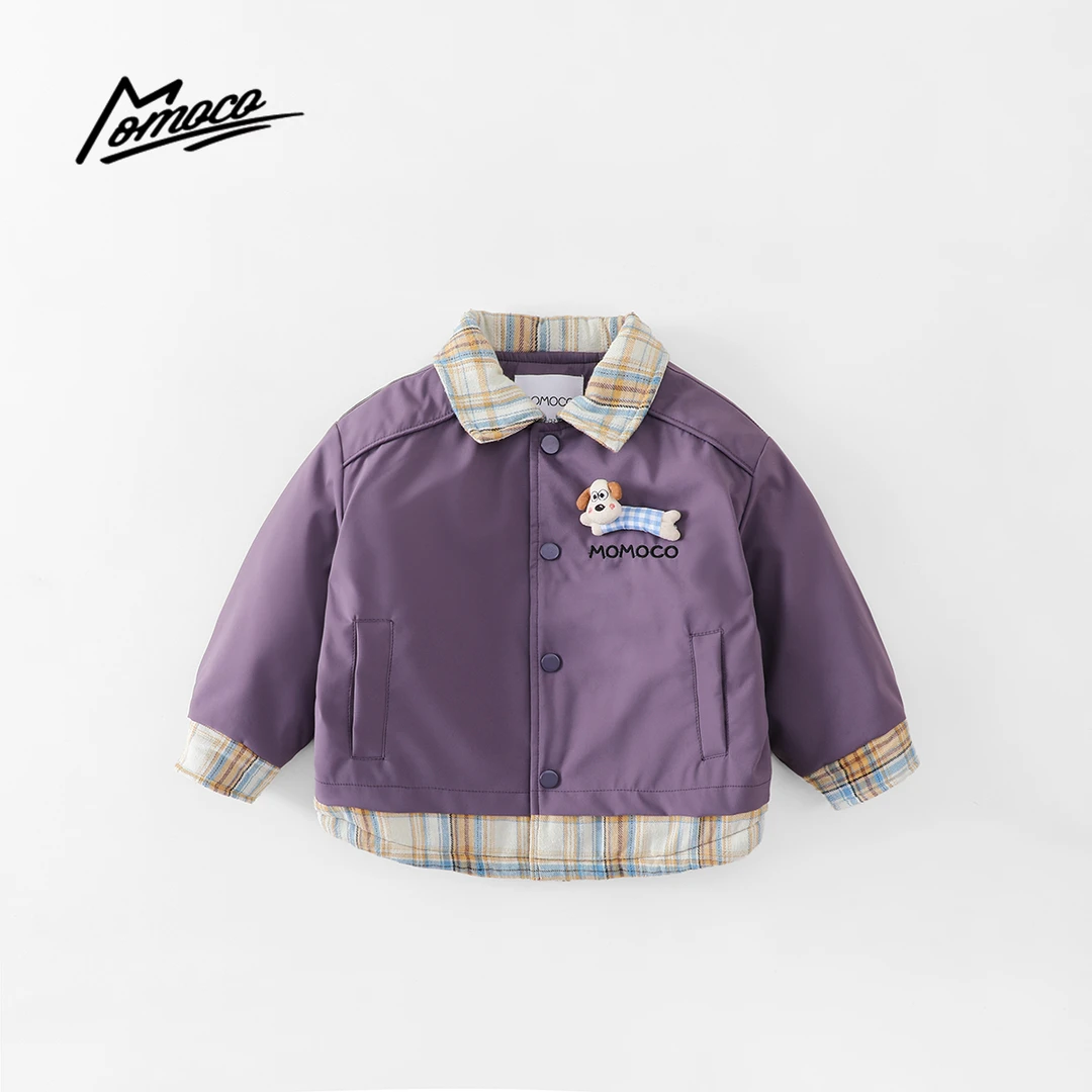 MOMOCO冬季新款男童韩版小狗休闲拼接童趣棉服外套77430107041
