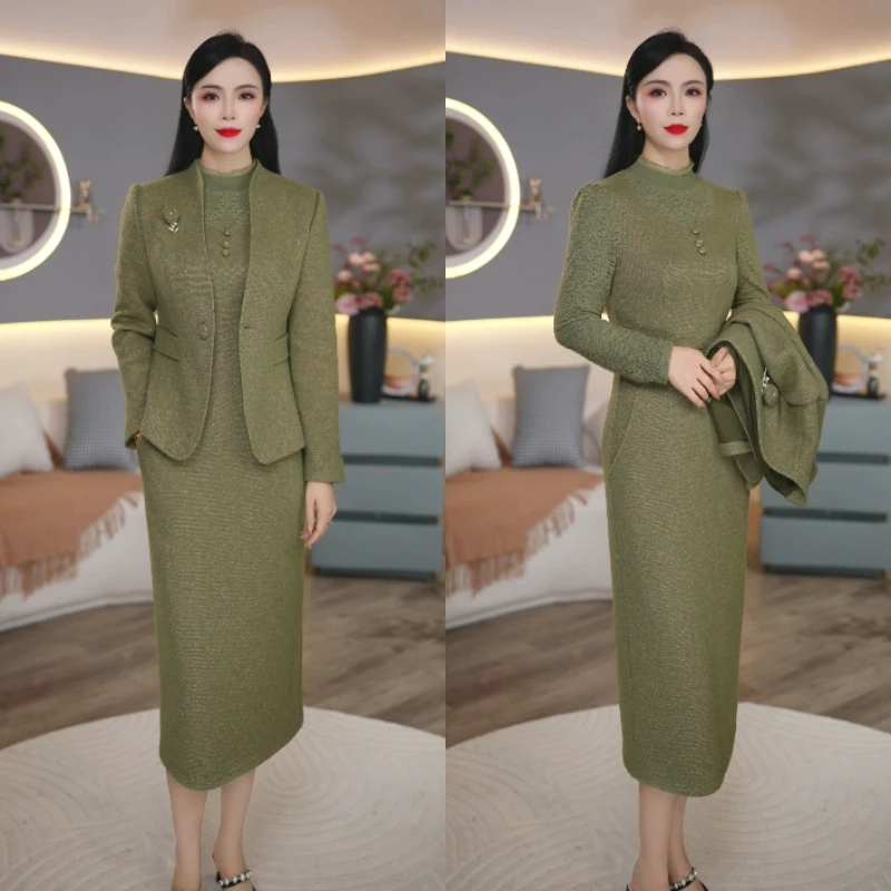 秋冬新款外套+连衣裙优雅贵妇气质两件套6306