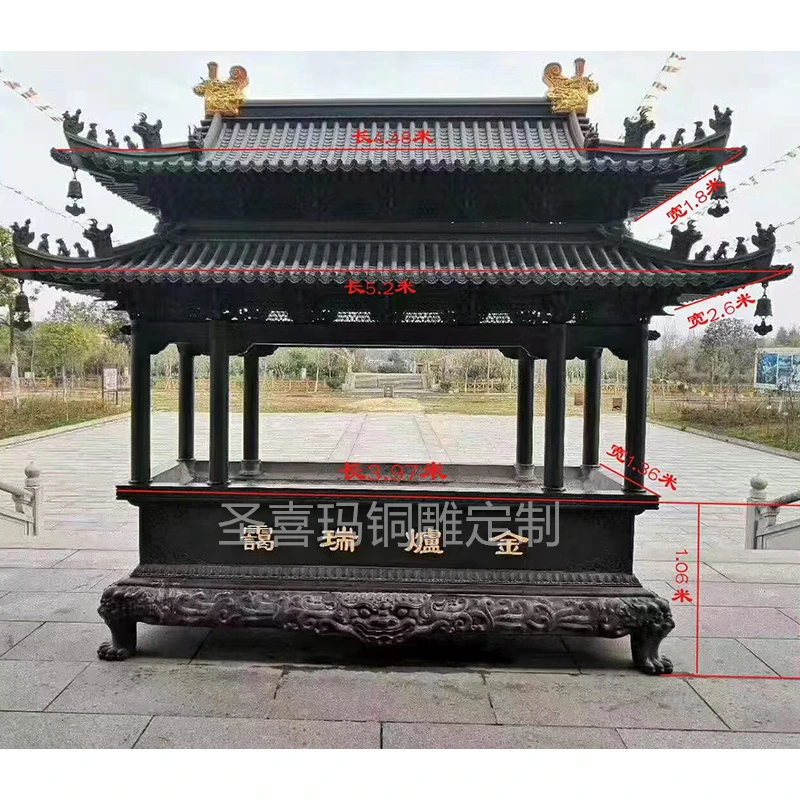 四八龙柱铜香炉 寺庙祠堂供奉大型香炉 仿古铁香炉定制 带顶香炉