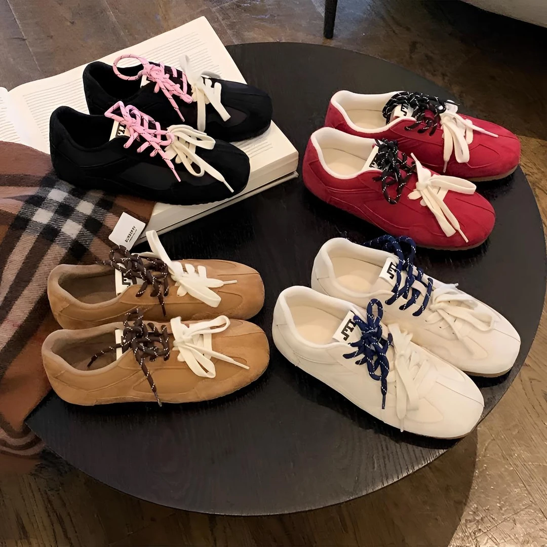 【葡萄妈同款】撞色百搭双鞋带真皮软面增高阿甘德训鞋女运动板鞋秋