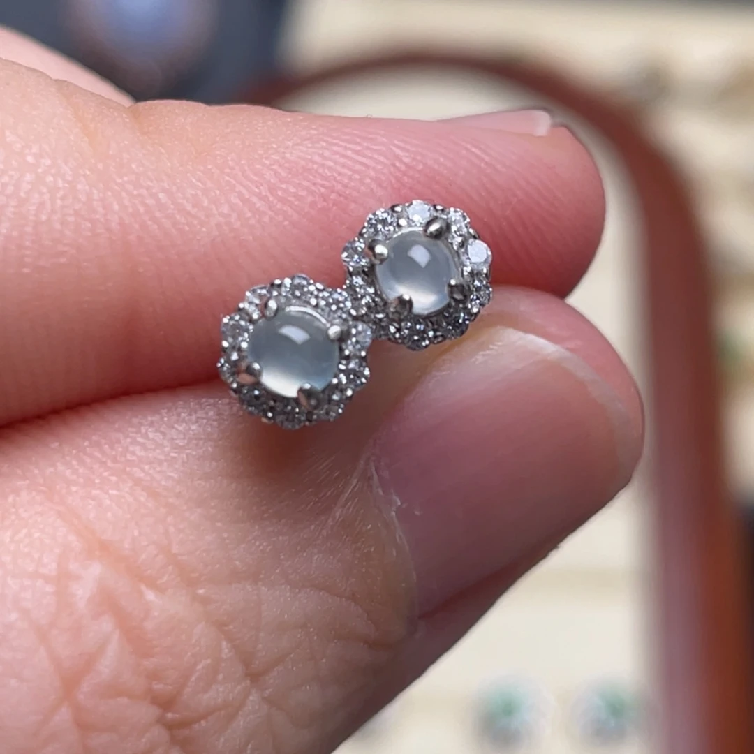 翡翠银S925镶嵌耳饰·***·纯天然缅甸翡翠