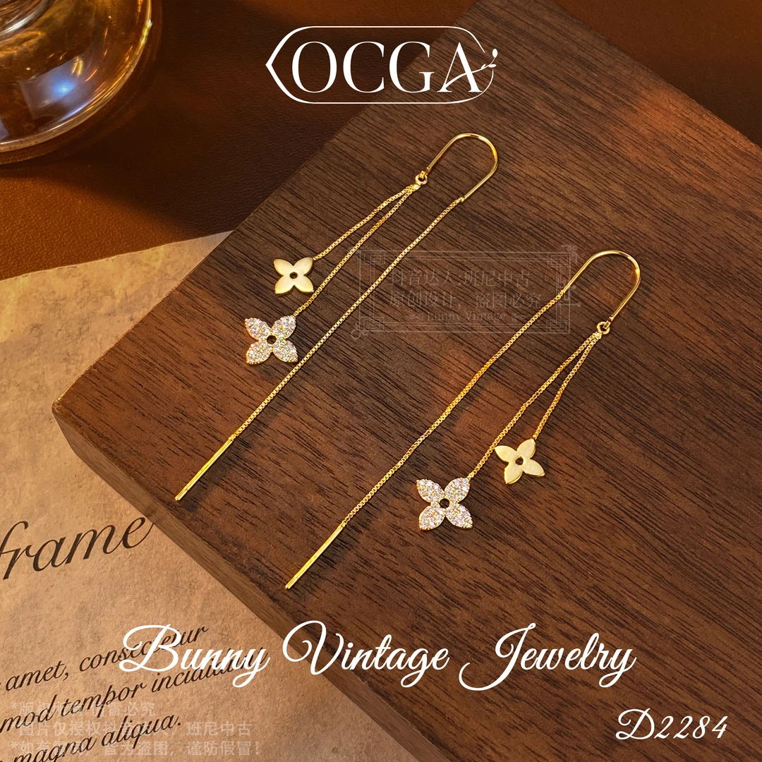 镀K金D2284 法★【星光四叶】冬OCGA 欧斯伽斯 耳线