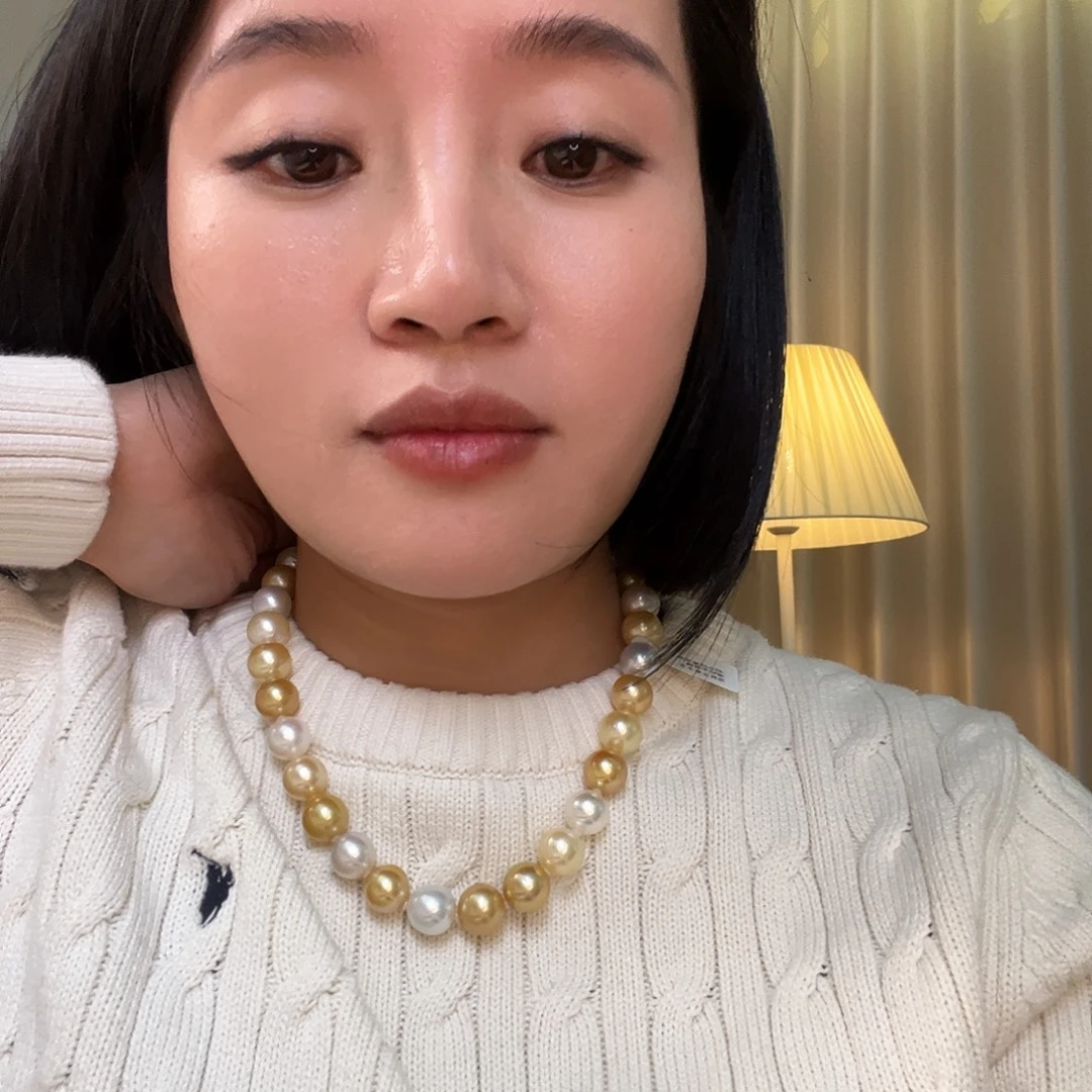 颈饰银S925镶嵌海水珍珠澳白金珠10-13