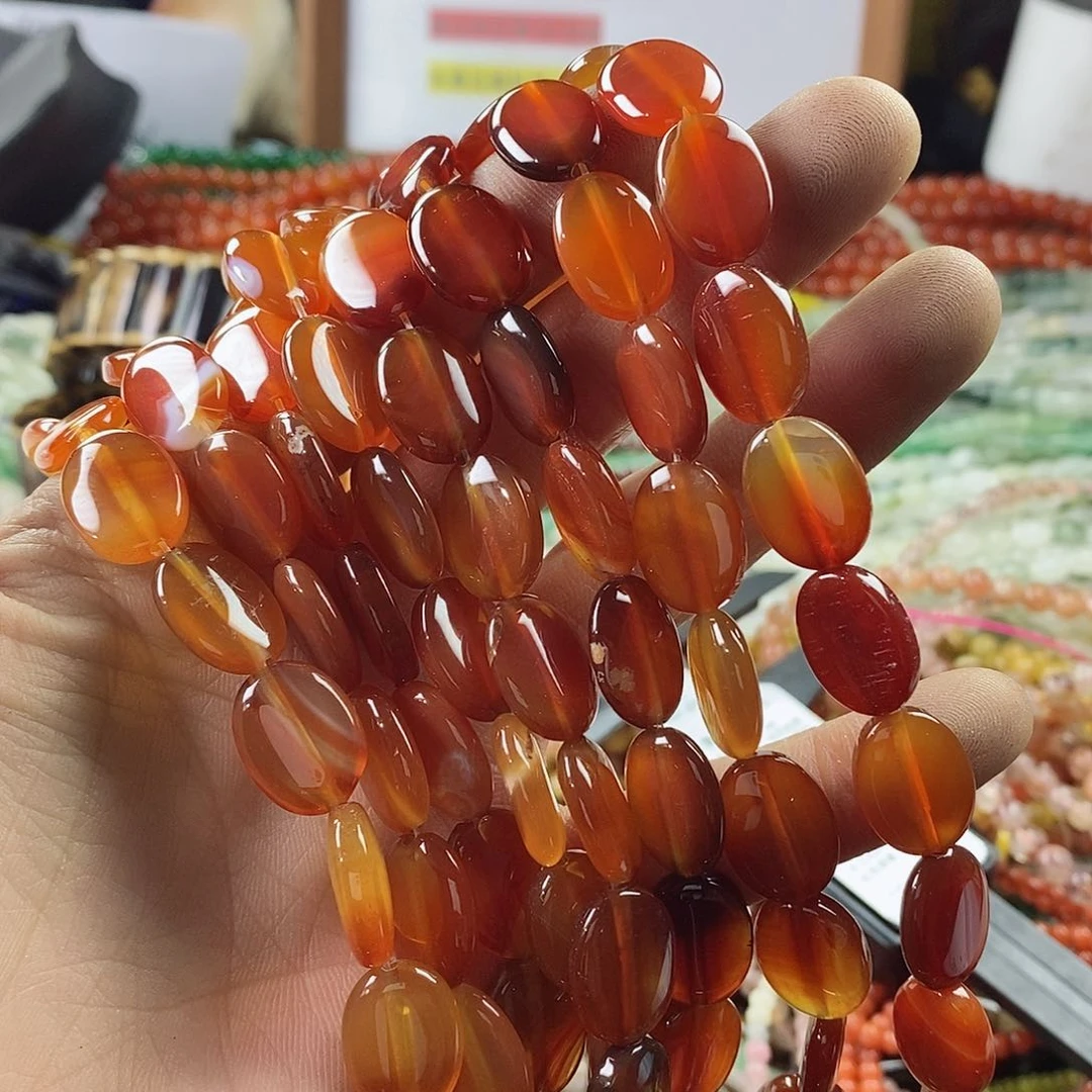 玛瑙/玉髓珠宝半成品合金一条天然12×16红玛瑙蛋型E30