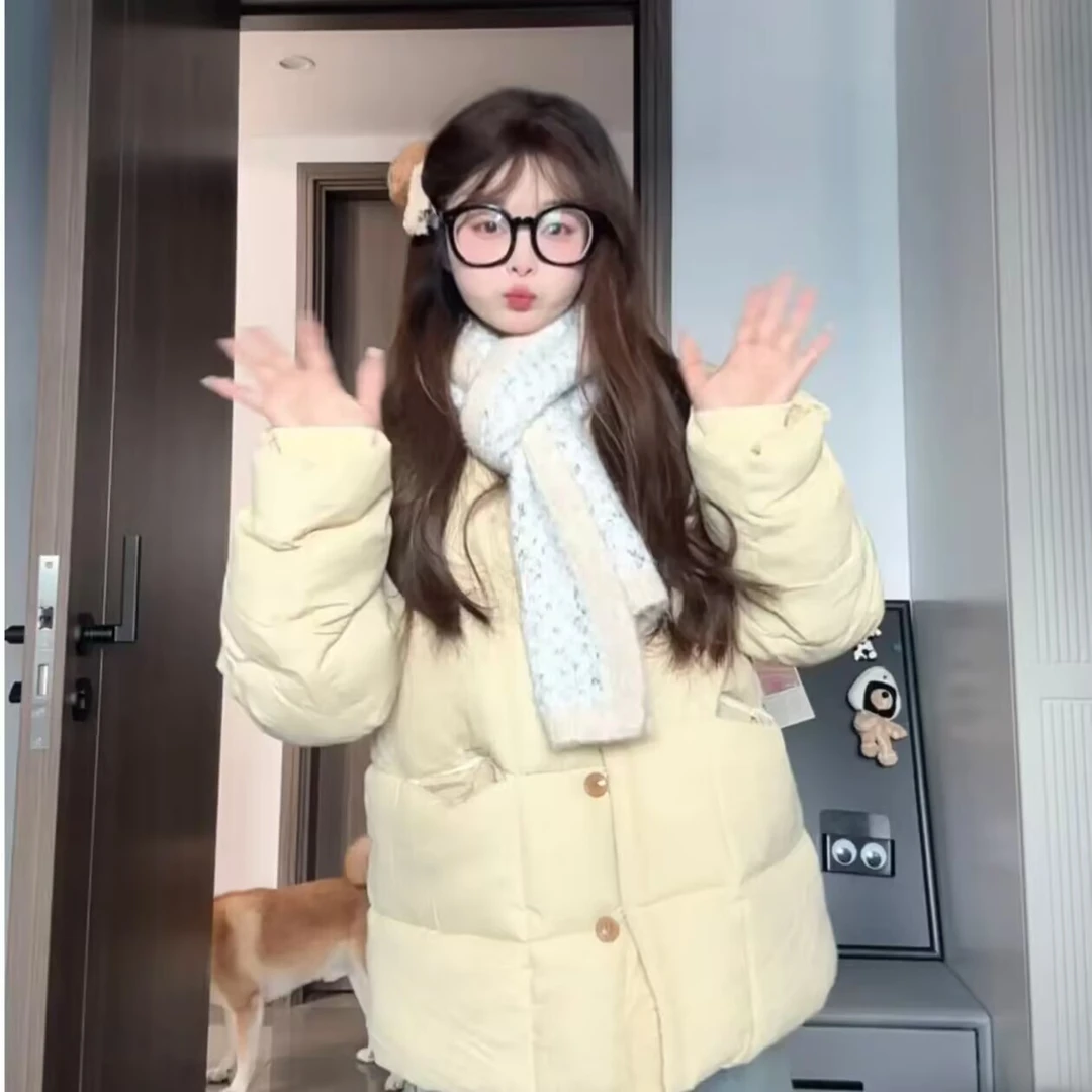 2024新款宽松秋冬季短款棉服小个子圆领超好看棉衣外套 网红时尚