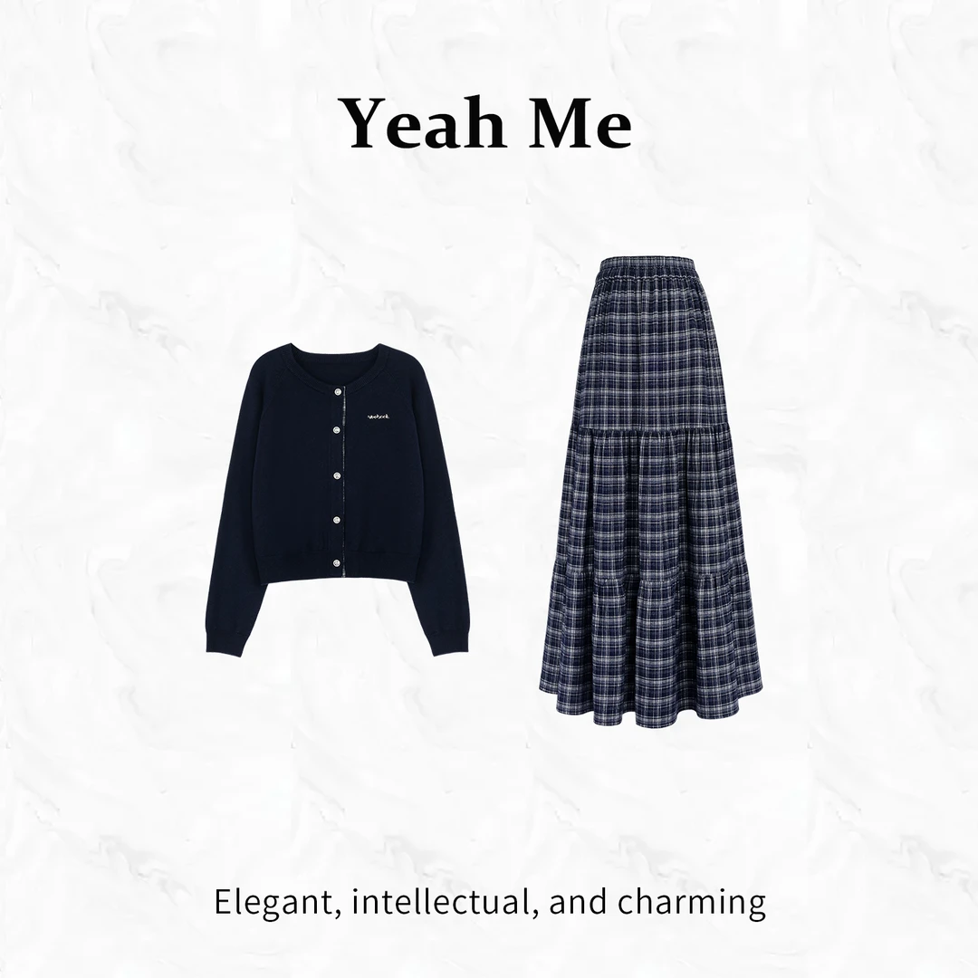 Yeah Me/也觅【邮差少女】秋季新款校园风显瘦百搭半身裙套装女装