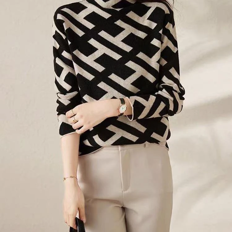 【黑金】冬季新款时尚百搭显瘦保暖半高领针织打底毛衣115