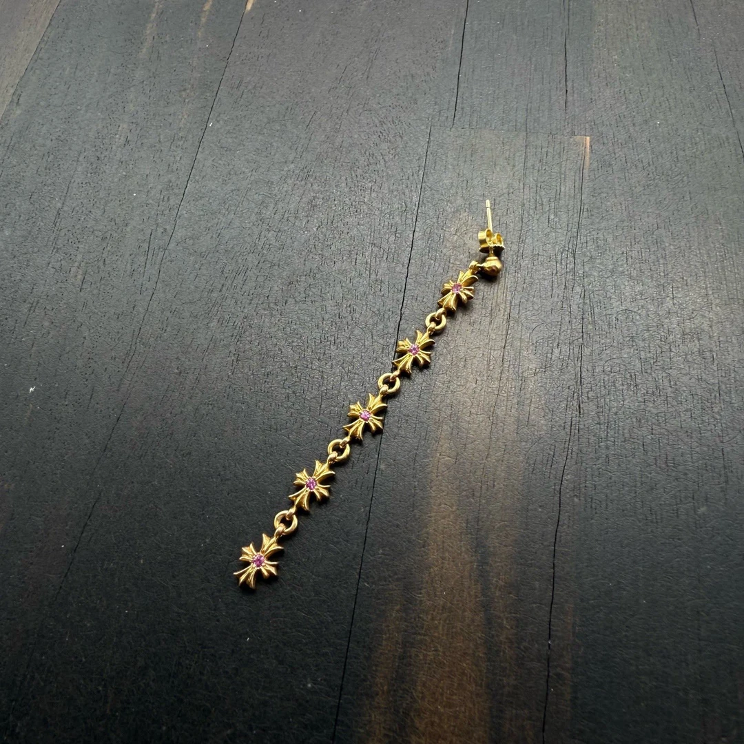 Chrome Hearts 克罗心 22k 双面粉钻五连 Tiny E十字花耳坠