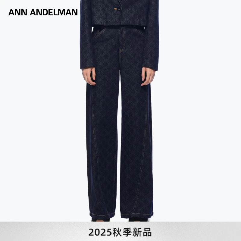 ANN ANDELMAN 满镭射烧花印logo设计原色牛仔裤宽松阔腿裤