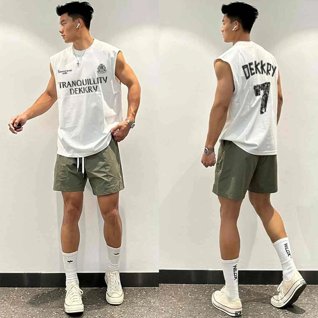 labzaa美式街头休闲印花夏季坎肩背心男宽松纯棉无袖打底衫上衣