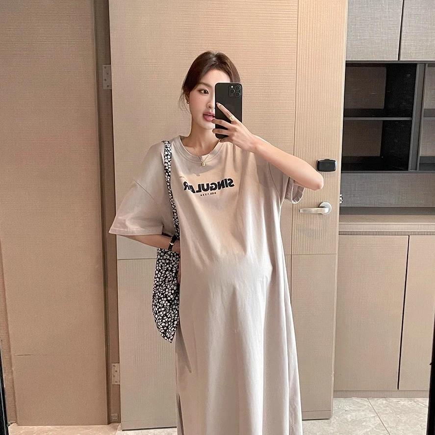 诺初孕妇夏季连衣裙慵懒风休闲大码宽松短袖T恤裙舒适连身裙长裙