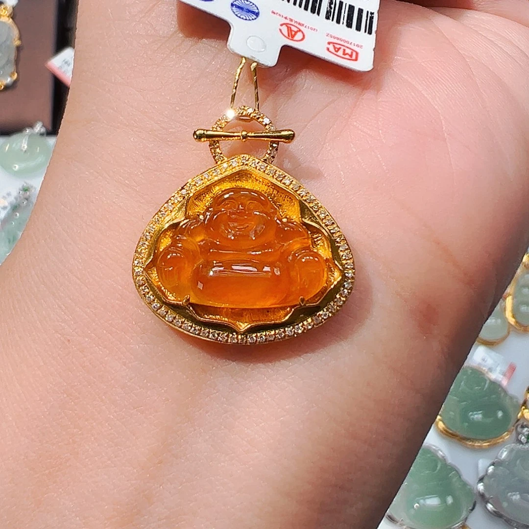 翡翠18K金镶嵌吊坠(不含链)佛公