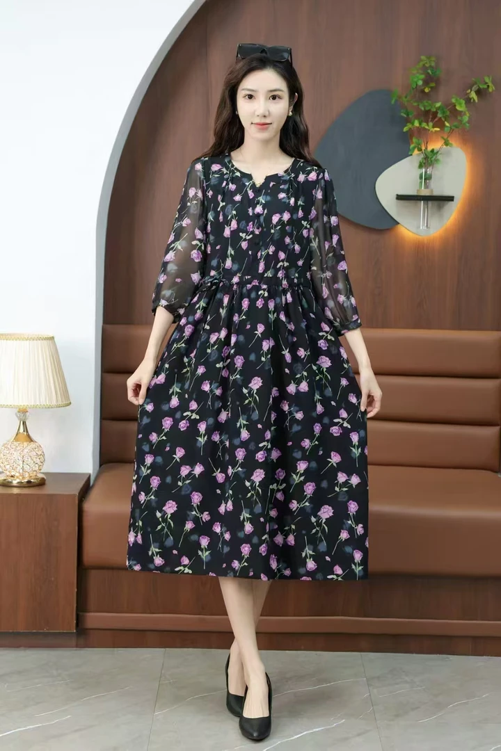 （众衣）浩夜郁金香中袖新款高定款连衣裙气质显瘦