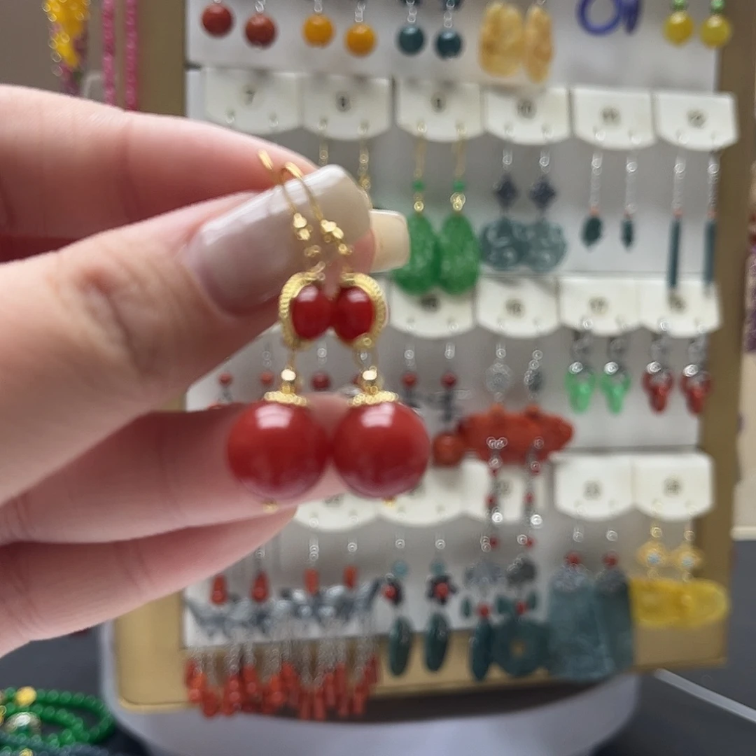 南红玛瑙合金耳饰y