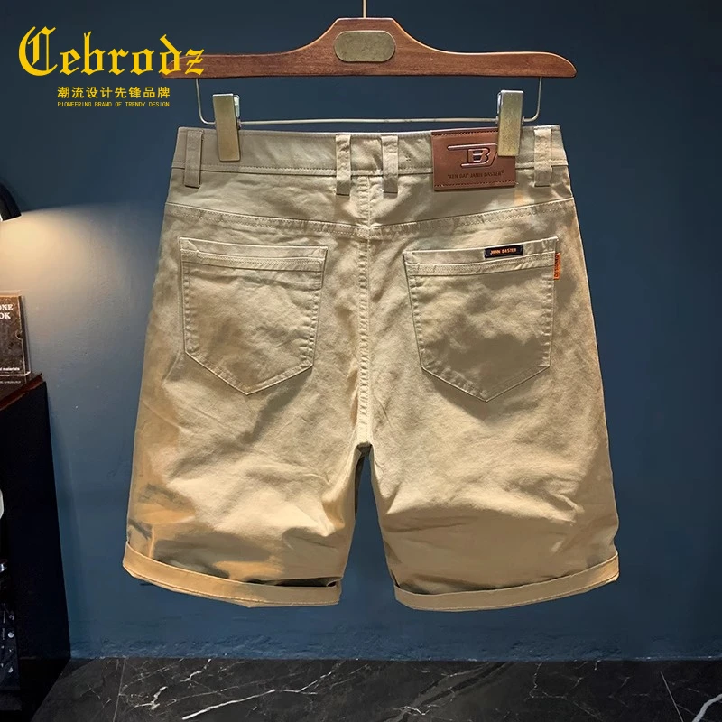 法国Cebrodz直筒五分工装裤男夏季百搭短裤宽松简约绣花男士中裤