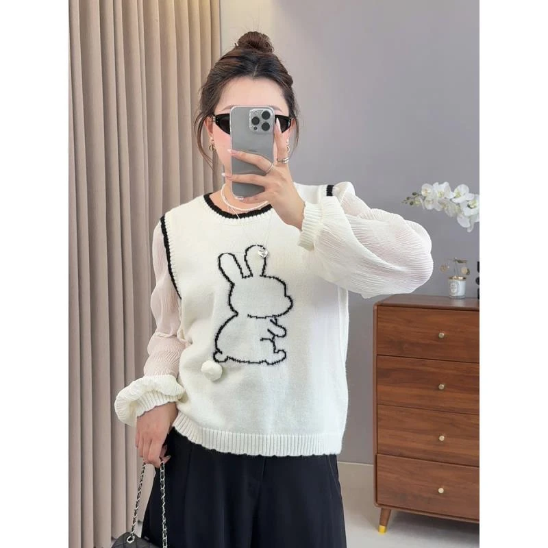 【小猪专属】25年秋季大码女装可爱卡通假两件长袖上衣-F590