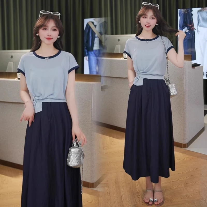 时尚套装裙女2025夏季新款洋气显瘦设计感短袖上衣半身裙两件套潮