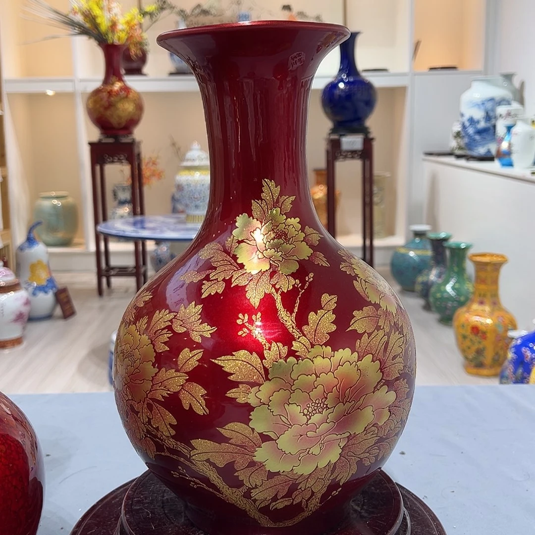 1***1摆件两个35cm红牡丹瓶