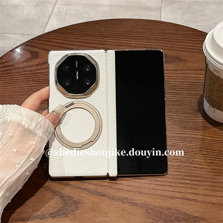 适用华为matex6手机壳matex5典藏版高档真皮磁吸支架全包铰链后壳