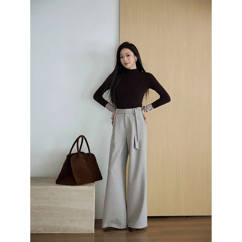 MEINA【圣托里尼】老钱风复古羊毛休闲高级高腰直筒收腰显瘦休闲裤