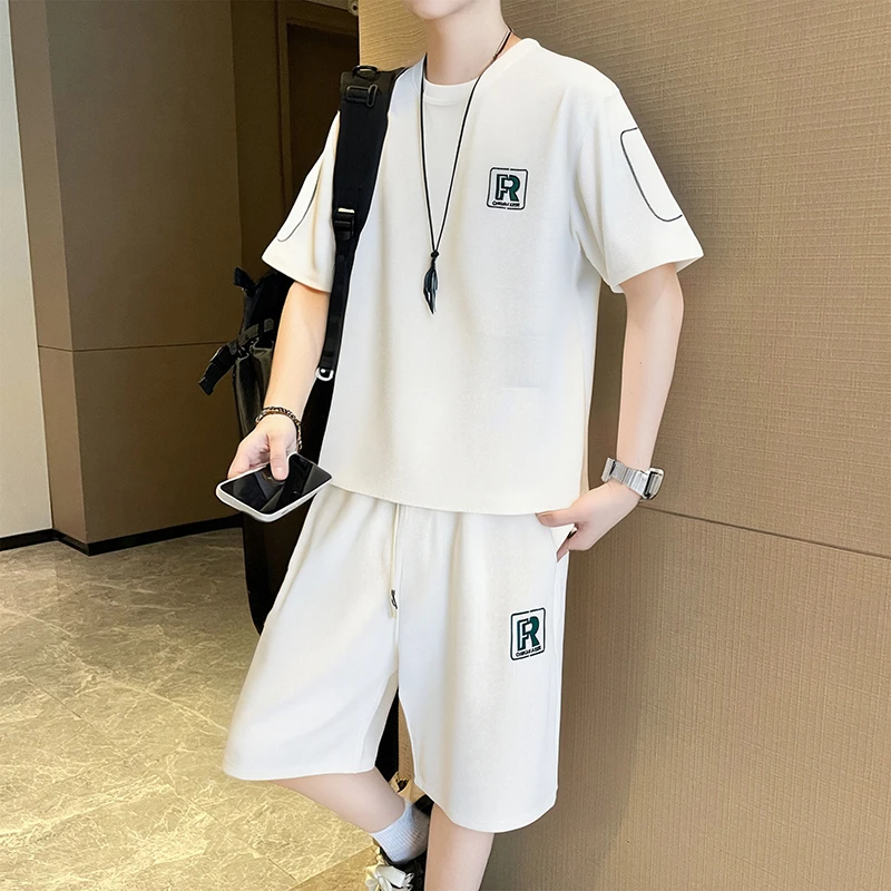 潮流帅气夏装薄款宽松半袖T恤短裤两件套青少年休闲运动短袖套装