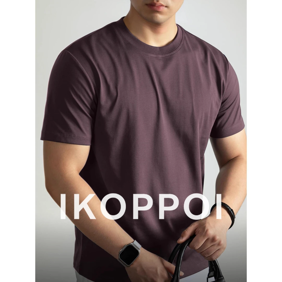 IKOPPOI60S冰丝凉感抗菌短袖t恤男士夏季薄款纯色棉质休闲上衣服