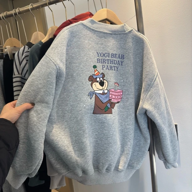 【厚绒】中大童加绒加厚保暖灰色套头卫衣圆领秋冬宽松百搭休闲印花