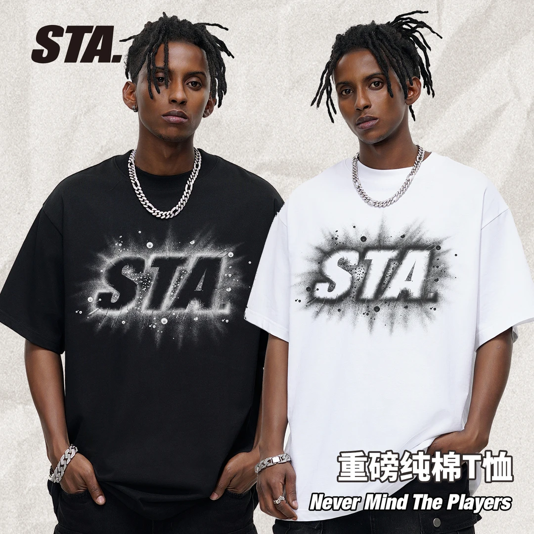 STA国潮280克重重磅复古街头纯棉圆领夏季半袖男短袖t恤