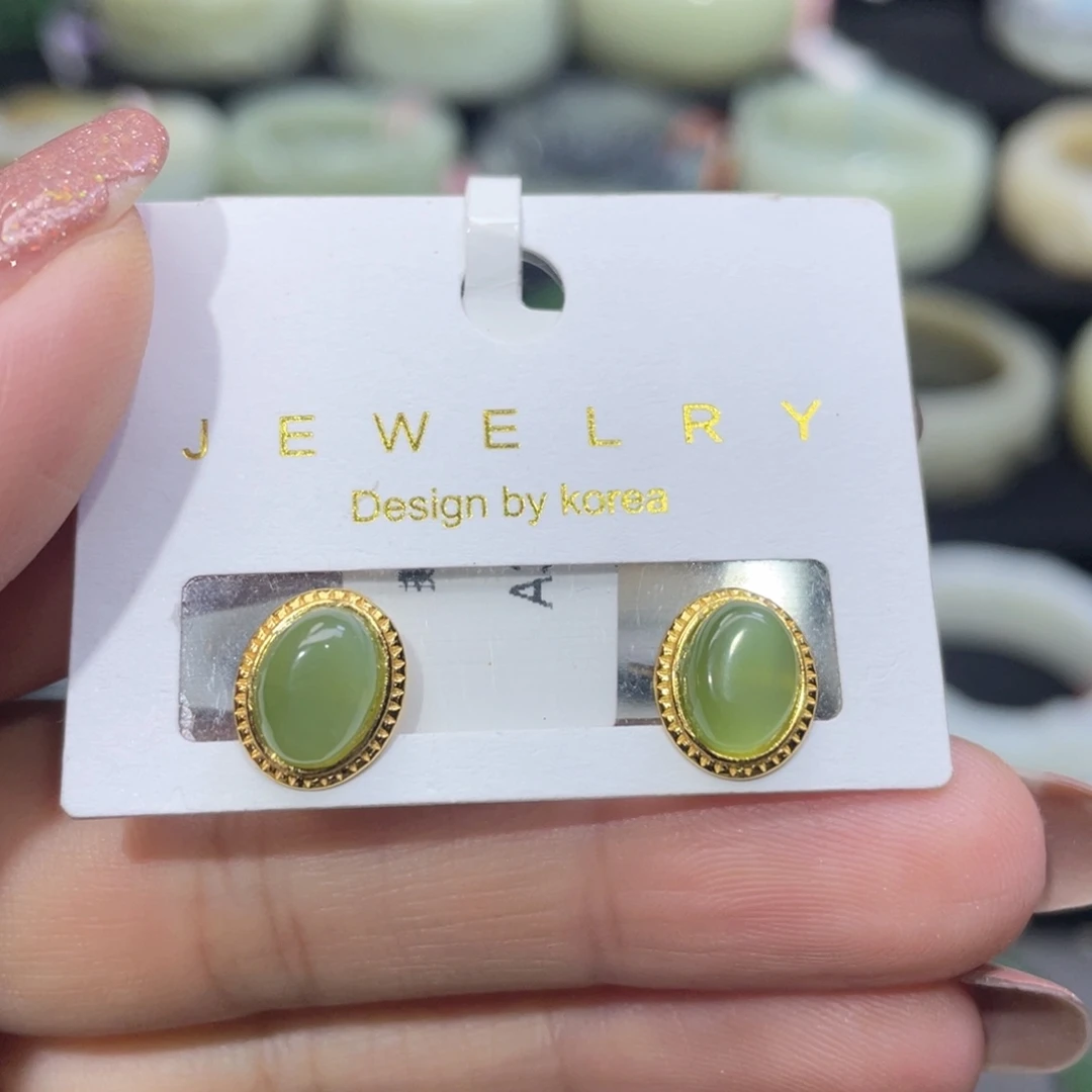 银S925镶嵌和田玉耳饰