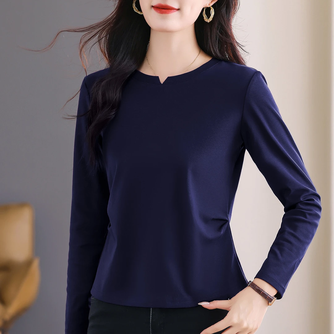 90支精梳棉圆领打底衫女2025秋季新款爆款洋气长袖t恤女百搭上衣