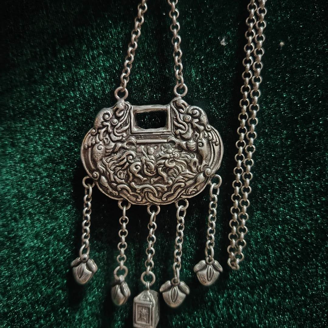 纯铜手镯 民族风长命富贵重工锁链