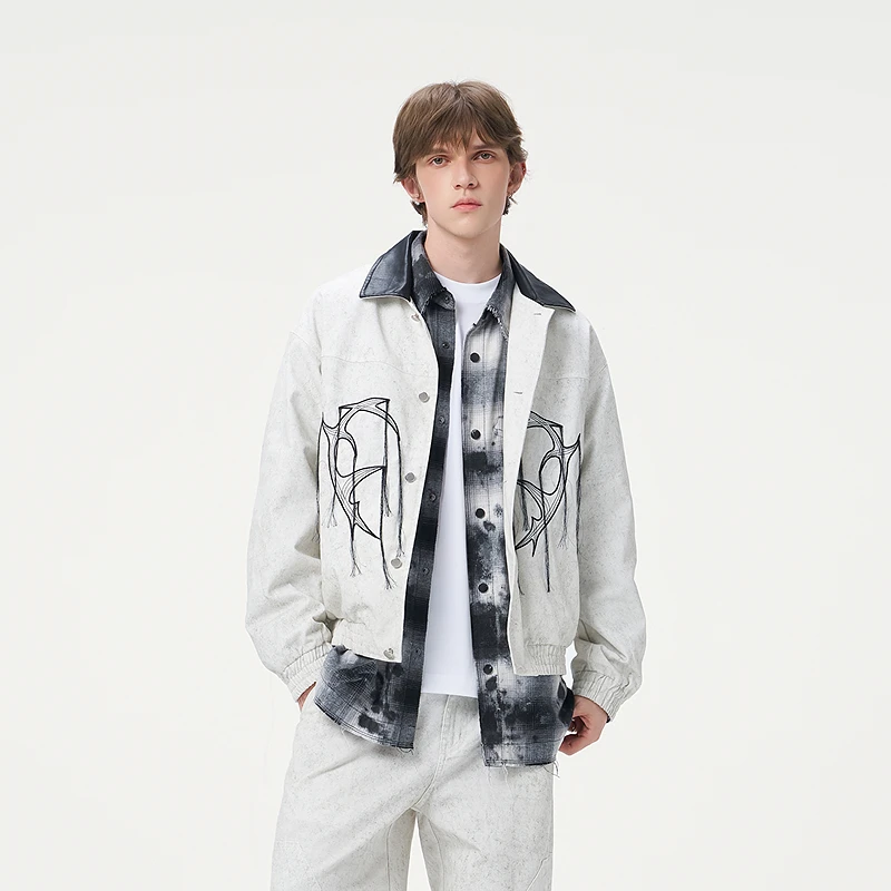 【晚若专属】【INXX】仿蜡染外套甲骨文爱心图案流苏夹克XRF3141259