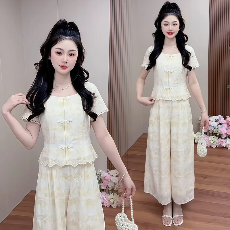 设计感休闲套装女2026年夏季新款别致洋气显瘦上衣阔腿裤两件套潮