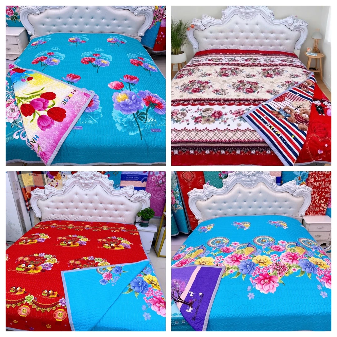 四季通用2x2.3双面绗缝双人床床盖可铺可盖三层夹棉加厚防滑炕盖