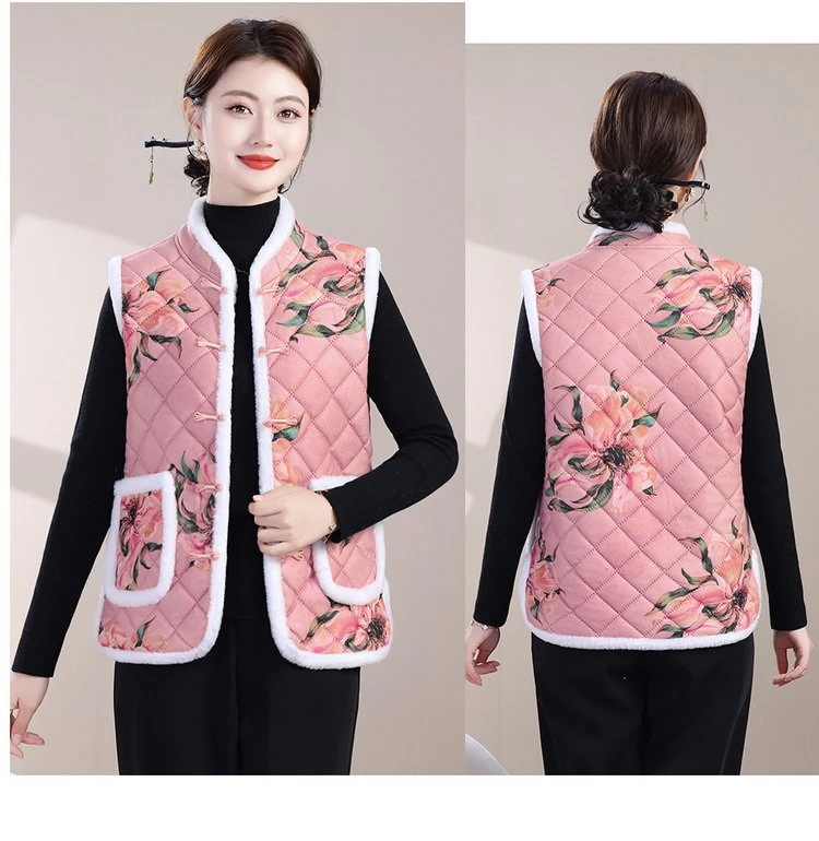8571#冬季加绒复古新中式数码5D印花毛茸茸马甲（XL~6XL 90~165斤）