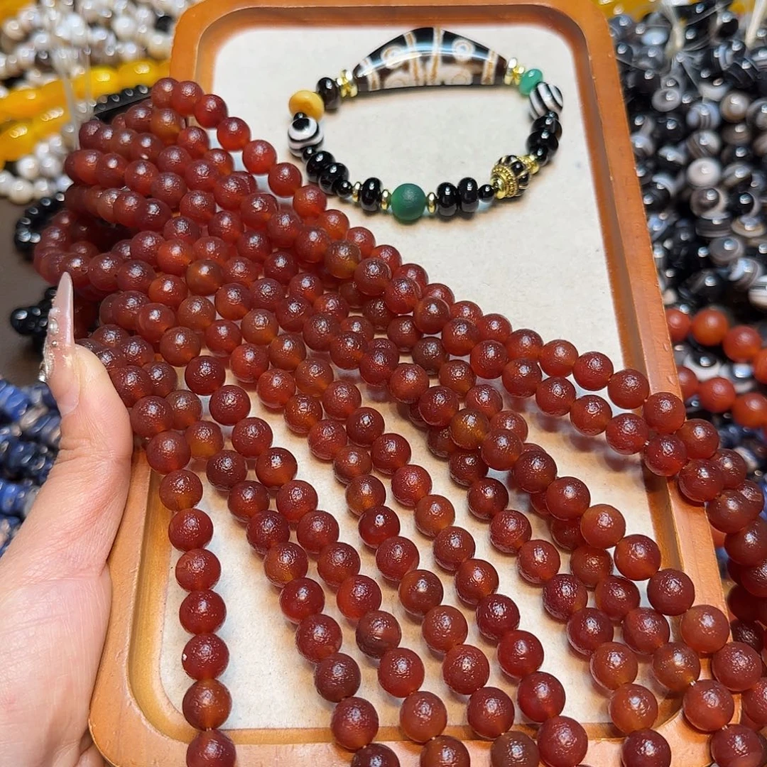 玛瑙/玉髓未镶嵌珠宝半成品10mm橘皮红玛瑙一条