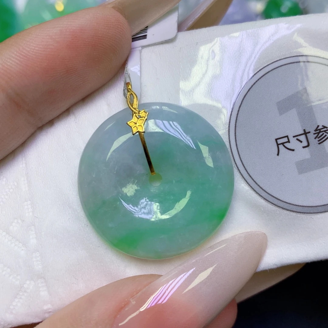 翡翠18K金镶嵌颈饰天然缅甸翡翠a货百元以上9元证书费自理