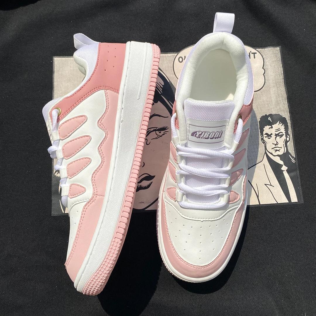 高颜值秋季新款粉色低帮板鞋男鞋女鞋超纤百搭潮流韩版情侣休闲鞋