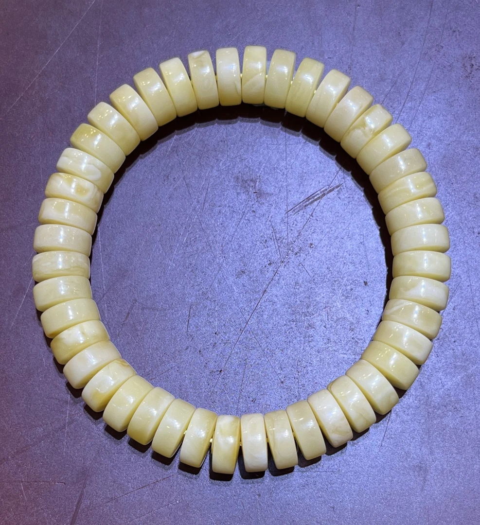 琥珀阿尔卑斯奶黄蜜蜡精工药片手串，10.5m，17.4g，天然原矿保真