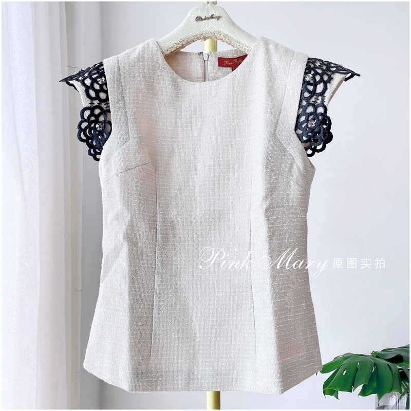 PinkMary粉红玛琍米白色圆领短袖T恤女上衣经典百搭PMAFW108682