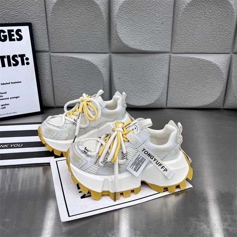 2025早春新款时尚华夫鞋老爹鞋百搭休闲鞋厚底增高女鞋爆款阿甘底