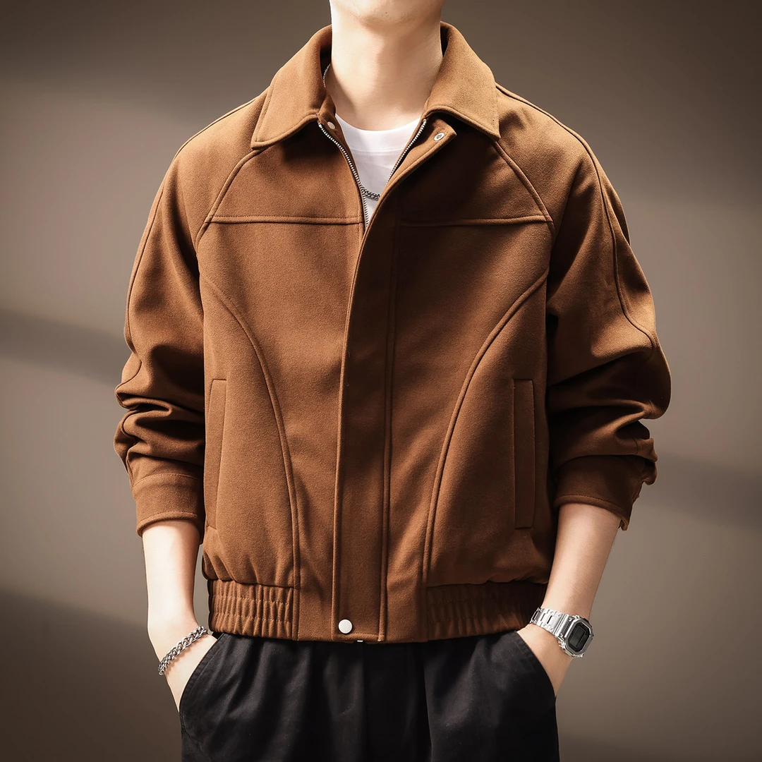 高端巴克呢简约重磅潮牌外套男士2025秋季宽松美式休闲翻领夹克男